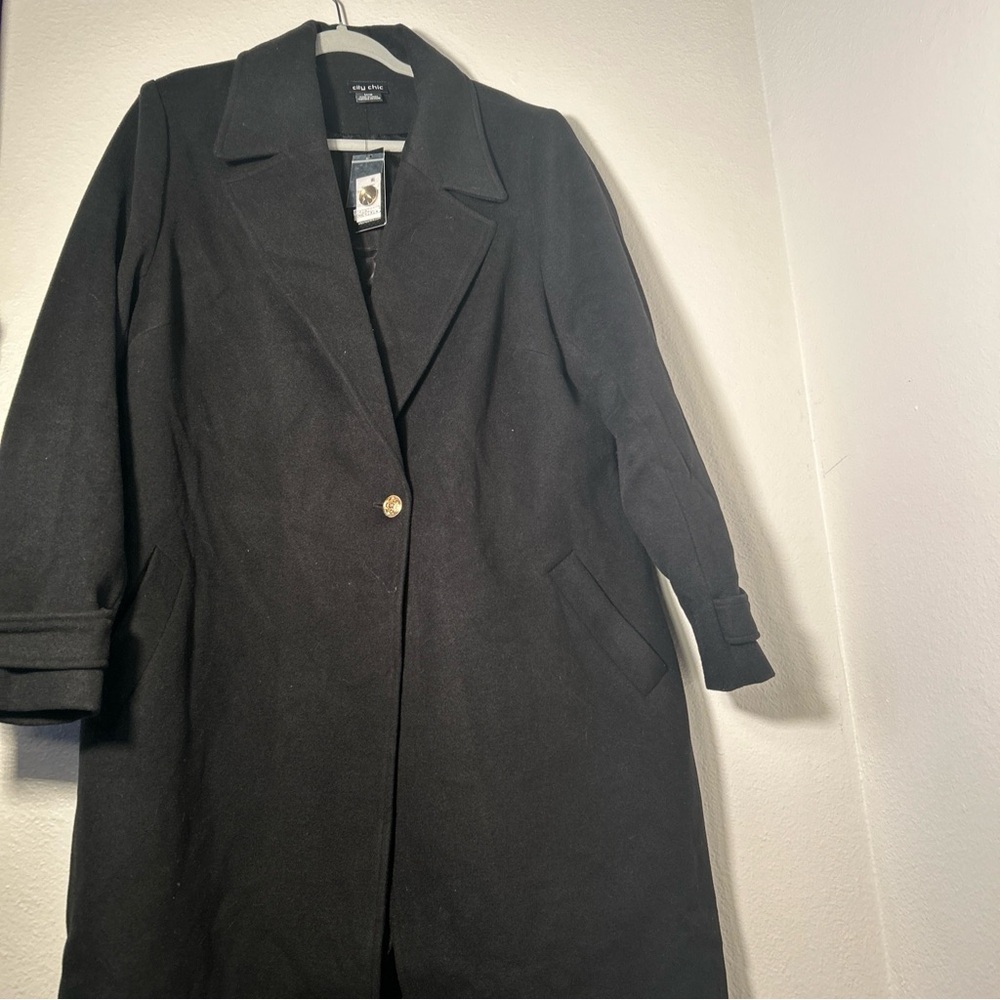 City Chic Black Trench Coat Classic Longline Design